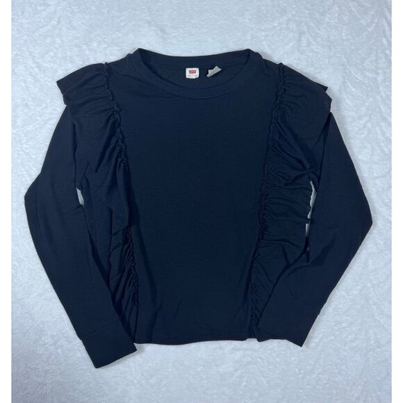 Levi's Tops - Levi's Black Ruffle Long Sleeve‎ Top Women's XS Crewneck Pullover Sweatshirt
